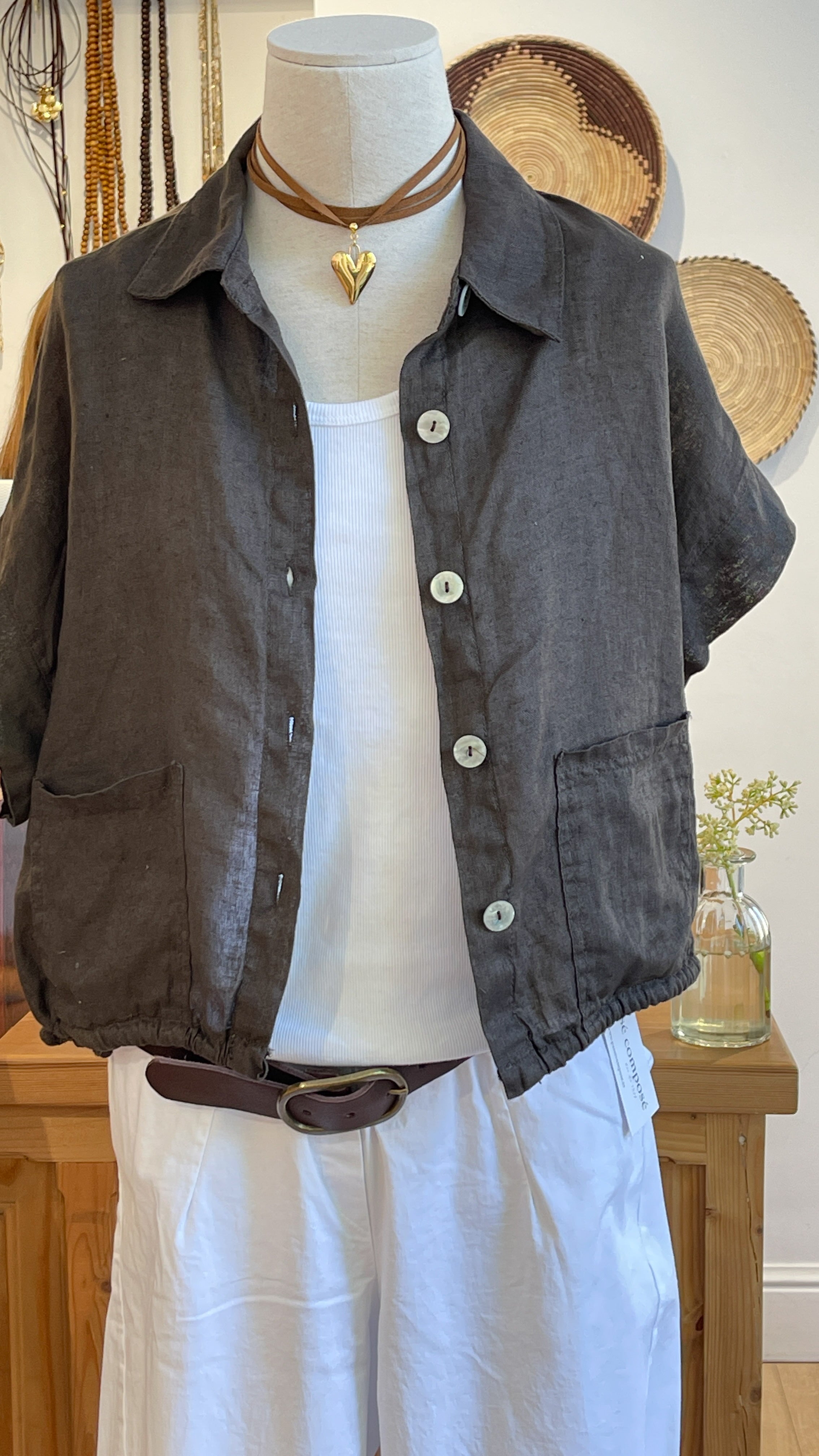 CHAQUETA LINO MARRÓN